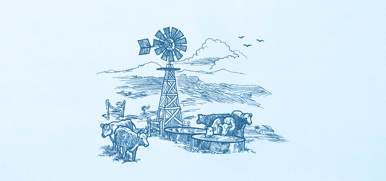 Cattle Scene Blue Blue Faux